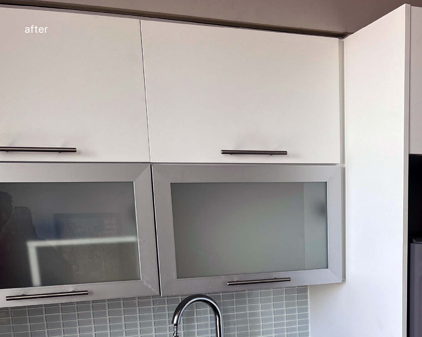 AFTER: Worn Out Kitchen Cabinets Resurfaced in Matte White