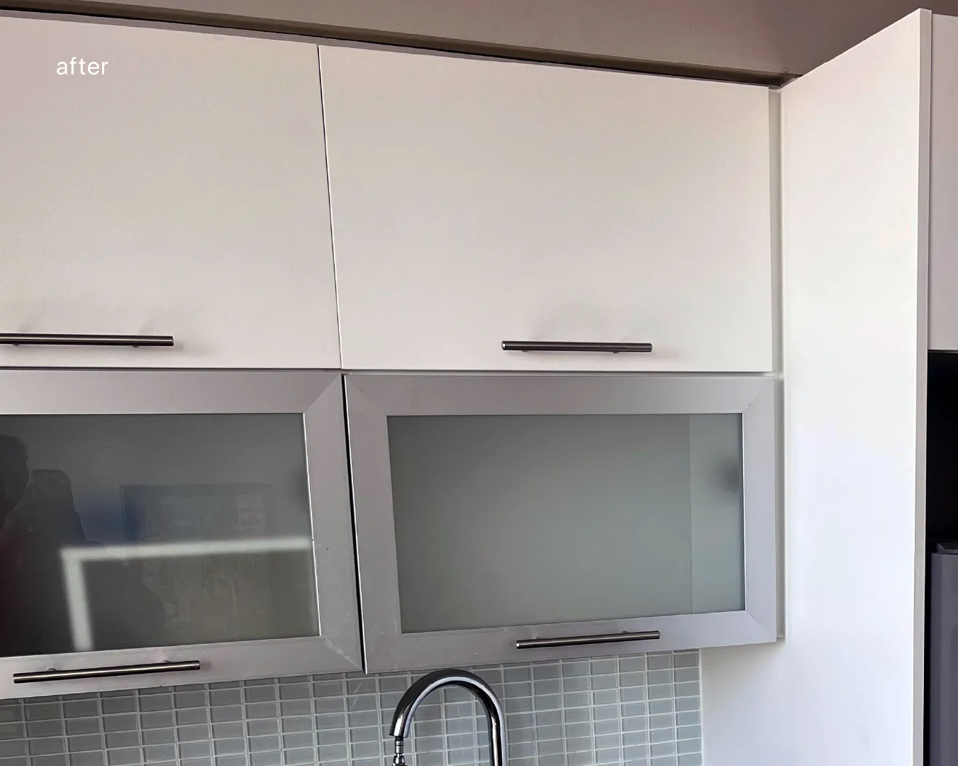AFTER: Worn Out Kitchen Cabinets Resurfaced in Matte White