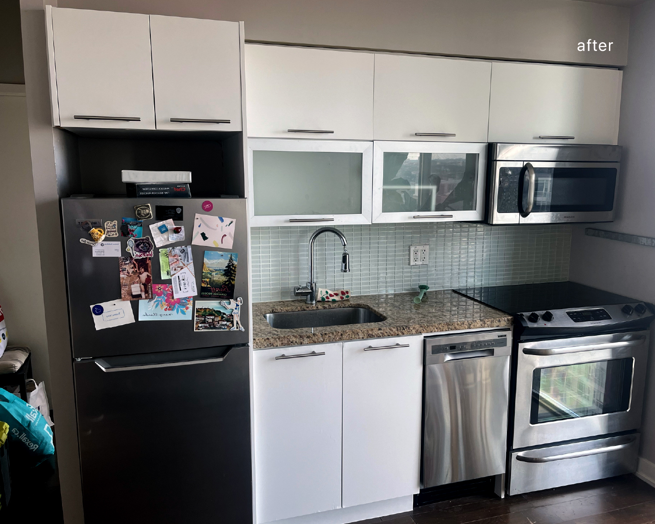 AFTER: Full View of Kitchen Cabinets Resurfaced in Matte White