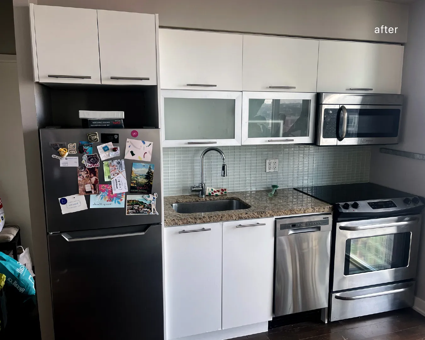 AFTER: Full View of Kitchen Cabinets Resurfaced in Matte White