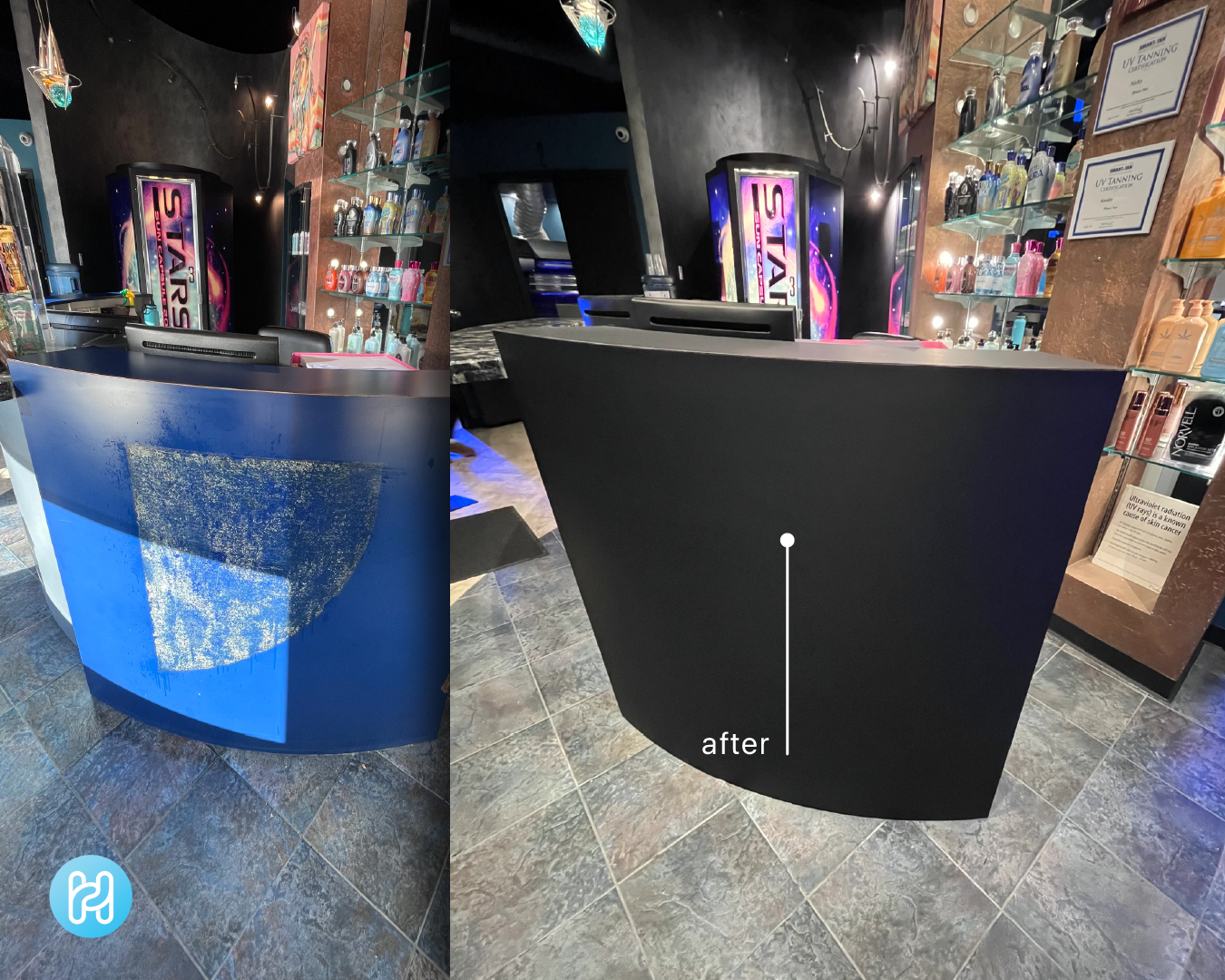 AFTER: Front Desk Resurfaced in Matte Black Finish