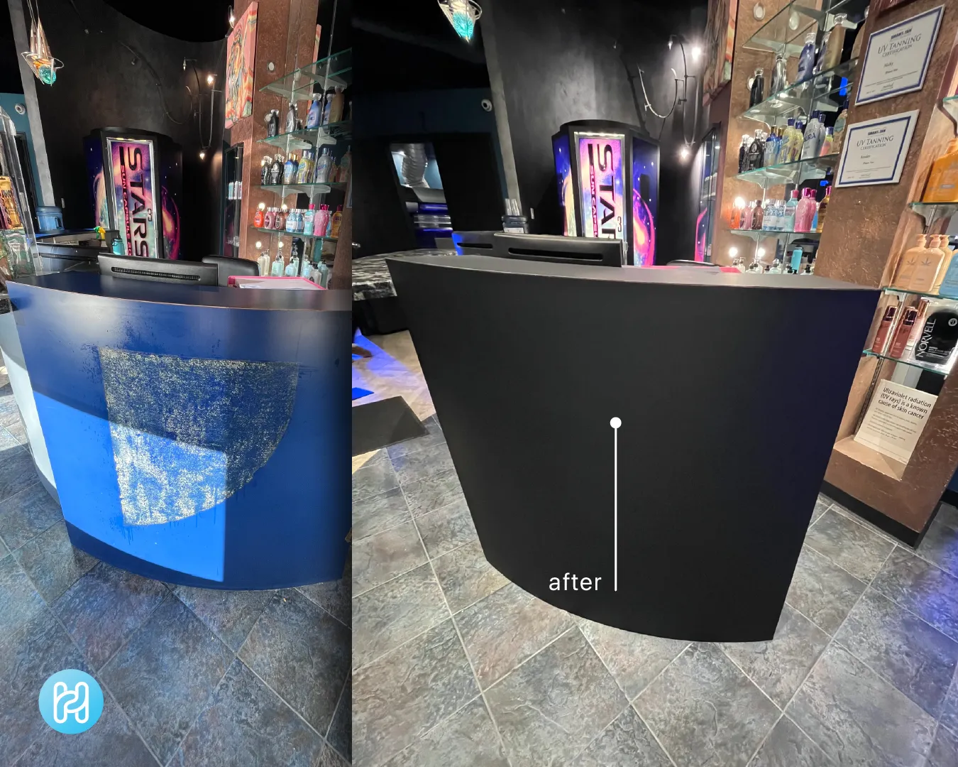 AFTER: Front Desk Resurfaced in Matte Black Finish