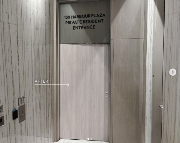 Condominium Door in a High-Traffic Area Resurfaced with a Soft Wood Finish