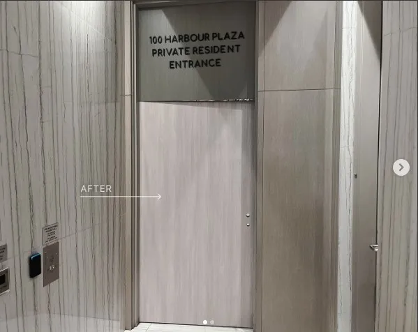 Condominium Door in a High-Traffic Area Resurfaced with a Soft Wood Finish