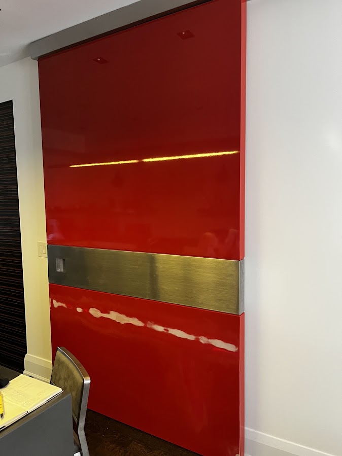 BEFORE: Damaged Door to be Resurfaced in Glossy Red