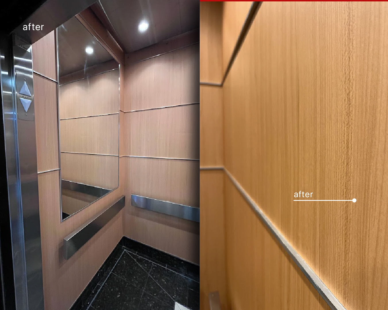 AFTER: Refurbished Elevator Interior with Wood Vinyl