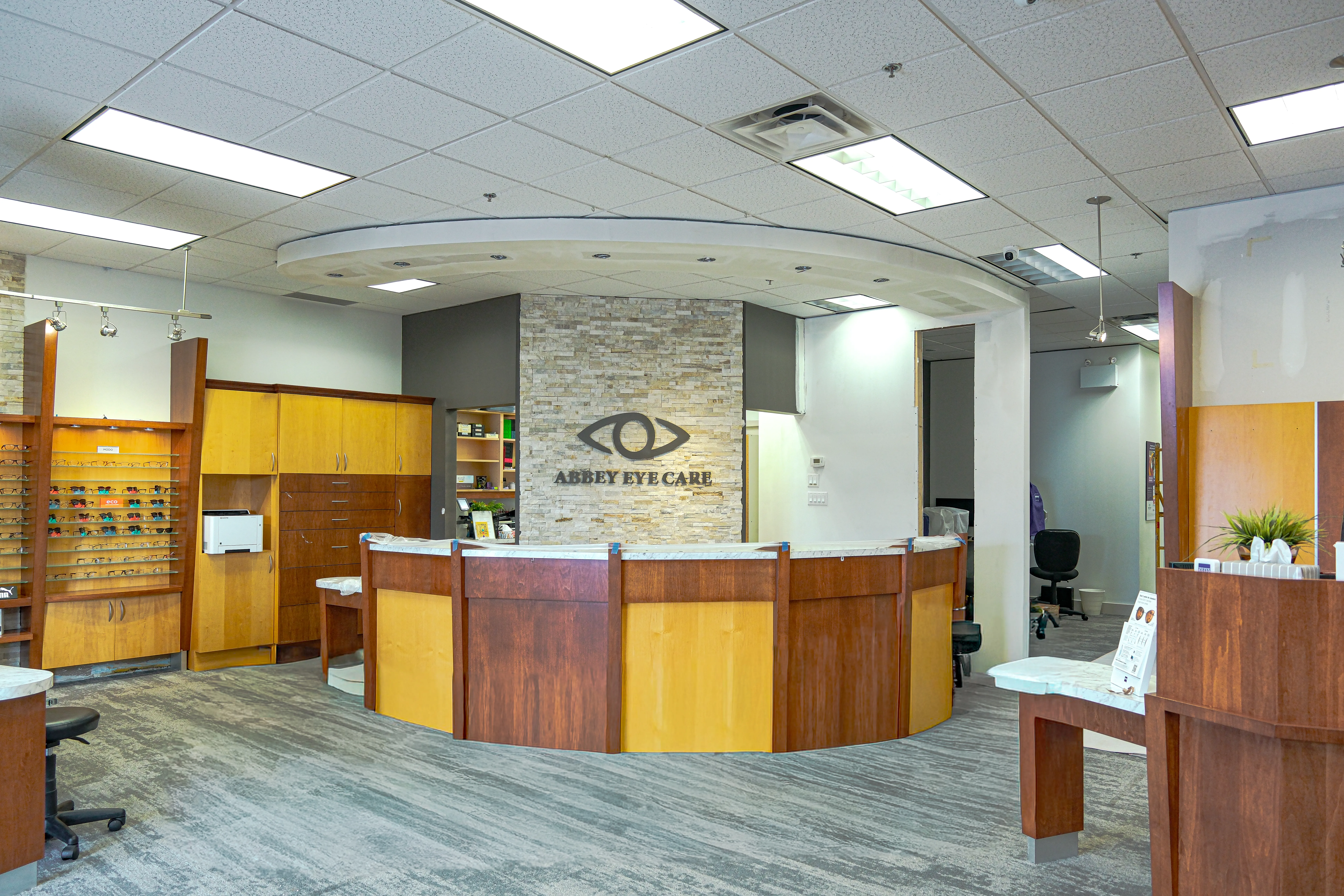 BEFORE: Abbey Eye Care Reception Area Before Resurfacing
