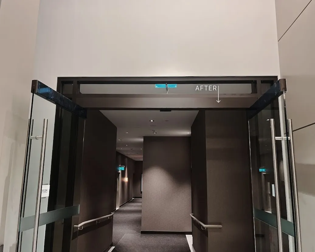 AFTER: Automatic Overhead Door Panels with a Color-Matching Chocolate Brown Finish