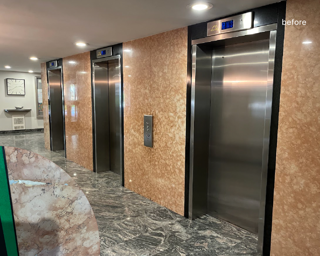 Before: Original Marble Finish Lobby